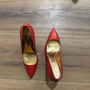 Ralph Lauren Red Croc-Embossed Heels